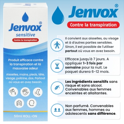 Jenvox Sensitive - Un anti-transpirant sensitif contre la transpiration et la mauvaise odeur