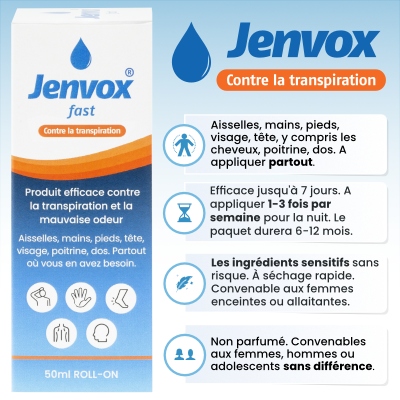 Anti-transpirant Jenvox Fast contre la transpiration excessive de n'importe quelle partie du corps